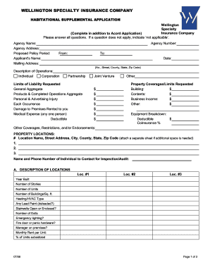 Wellington Specialty Insurance Habitational Application