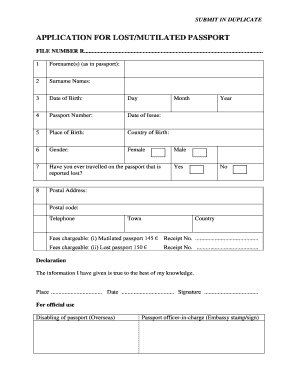 Application for Lost/Mutilated Passport