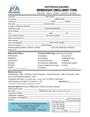 Iowa Pharmacy Association Membership Enrollment Form