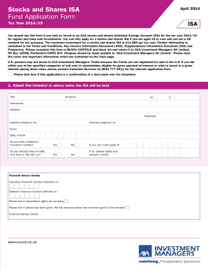 UK Stocks and Shares ISA Application Form