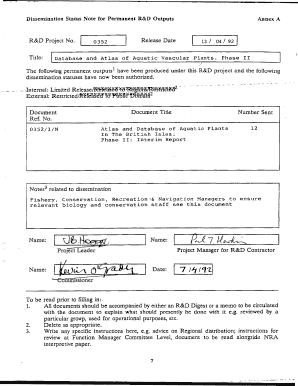 Dissemination Status Note for Perm anent R&D Outputs - environmentdata