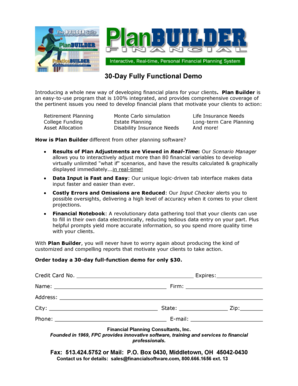 Plan Builder Financial Planning Software Demo Order Form