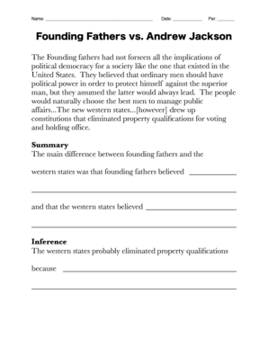 Founding Fathers vs. Andrew Jackson Worksheet