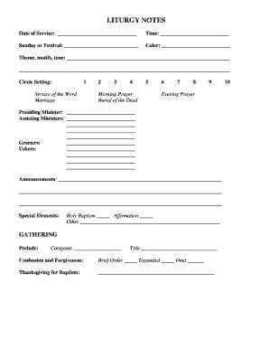 Church Liturgy Planning Form