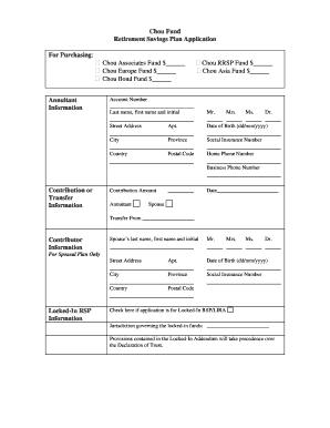 Chou Fund Retirement Savings Plan Application