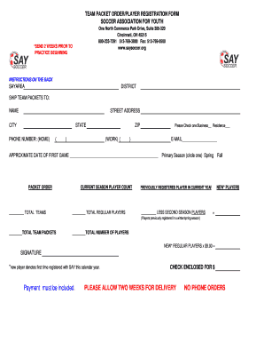 Soccer Association for Youth Player Registration Form