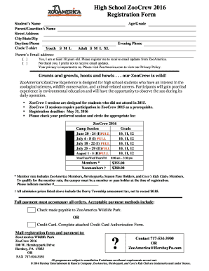 ZooCrew 2016 Registration Form
