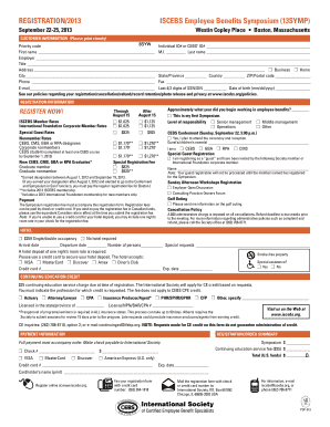 2013 ISCEBS Employee Benefits Symposium Registration Form