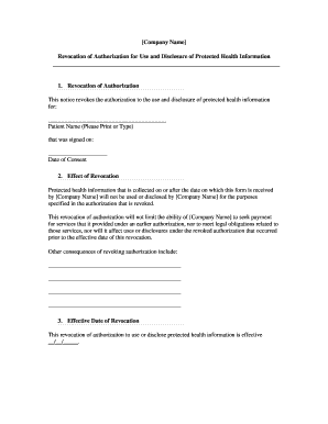 Revocation of Authorization for Use and Disclosure of Protected Health Information