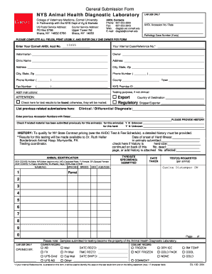 NYS Animal Health Diagnostic Laboratory Submission Form