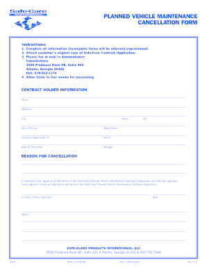 Vehicle Maintenance Cancellation Form