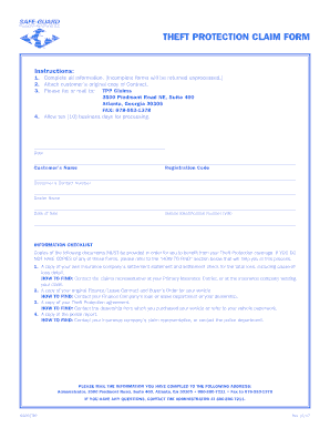 Theft Protection Claim Form