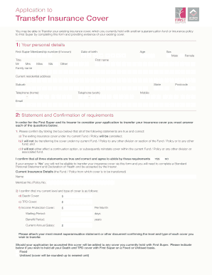 First Super Insurance Cover Transfer Application