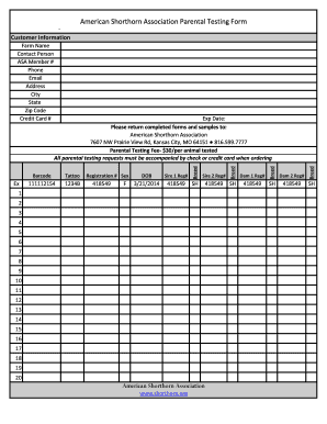 American Shorthorn Association Parental Testing Form