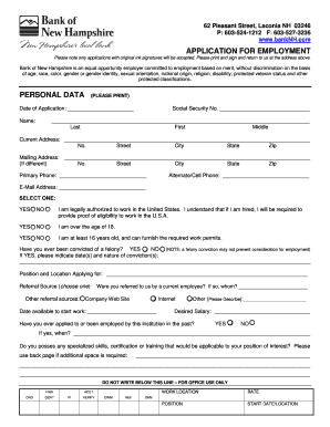 Bank of New Hampshire Employment Application