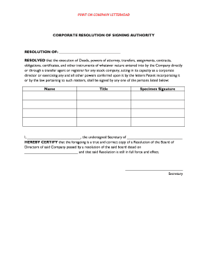 Corporate Resolution of Signing Authority