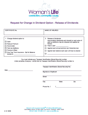 Request for Change in Dividend Option