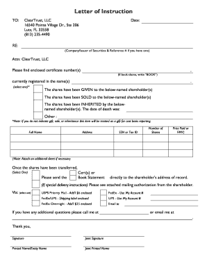 Letter of Instruction for Share Transfer