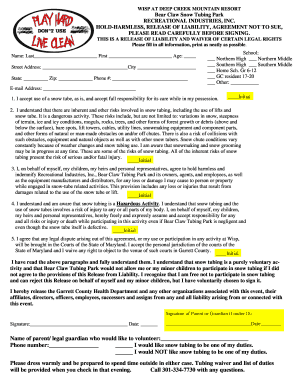 Bear Claw Snow Tubing Park Waiver
