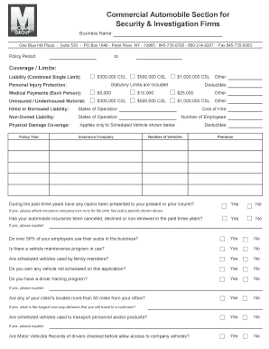 Commercial Automobile Insurance Application for Security Firms