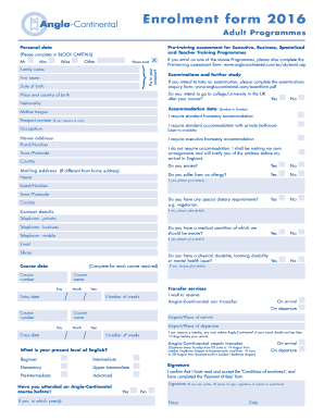 Adult Programmes Enrolment Form
