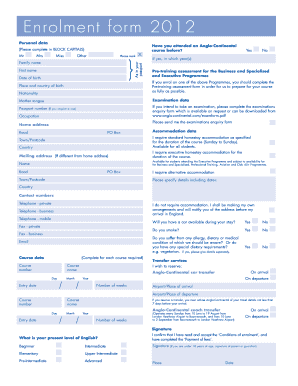 Anglo-Continental Enrolment Form