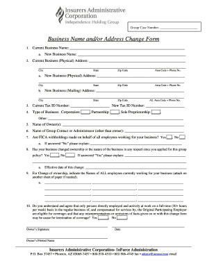 Business Name and Address Change Form