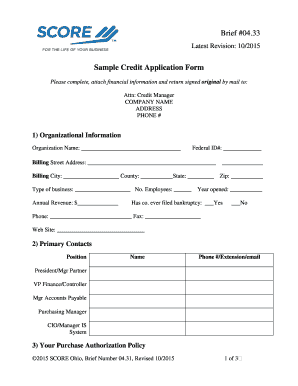 Sample Credit Application Form