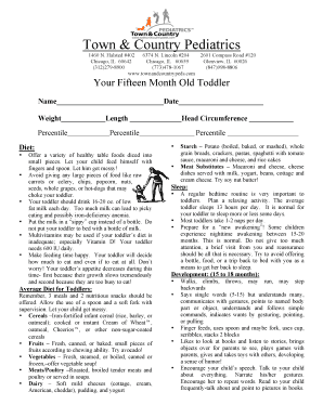 Fifteen Month Old Toddler Health Checkup Form