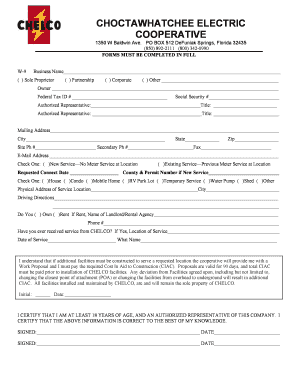 Choctawhatchee Electric Cooperative Membership Application