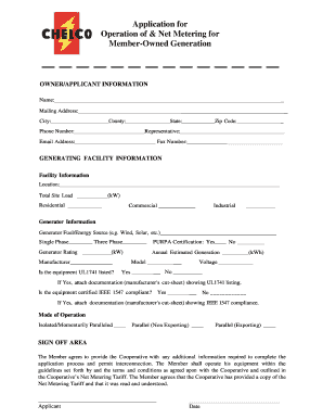Application for Operation of Net Metering