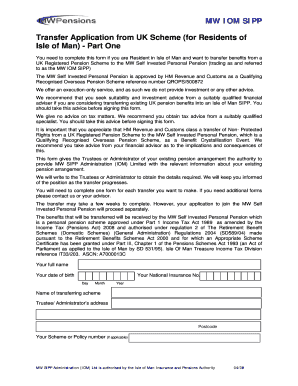 UK Pension Transfer Application to MW IOM SIPP