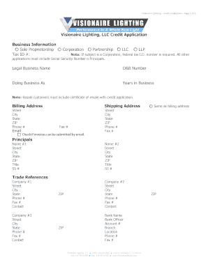 Visionaire Lighting Credit Application