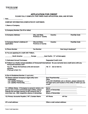 Tridium Credit Application Form