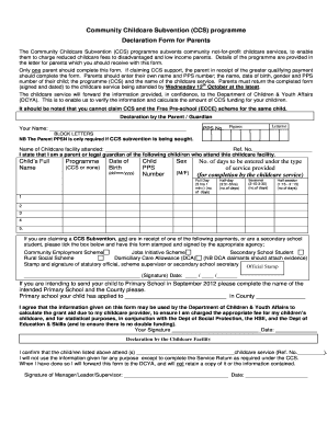Community Childcare Subvention Declaration Form
