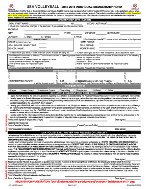 USAV 2015-2016 Individual Membership Form