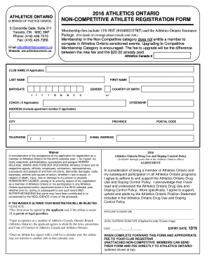 Athletics Ontario Non-Competitive Athlete Registration Form