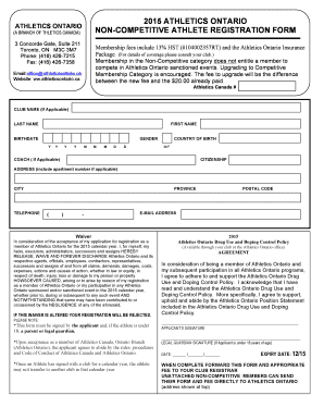 Athletics Ontario Non-Competitive Athlete Registration Form