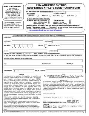 Athletics Ontario Competitive Athlete Registration Form