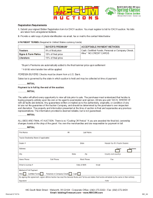 Vintage Tractor Auction Bidder Registration Form