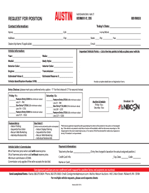 Mecum Auction Vehicle Consignment Form