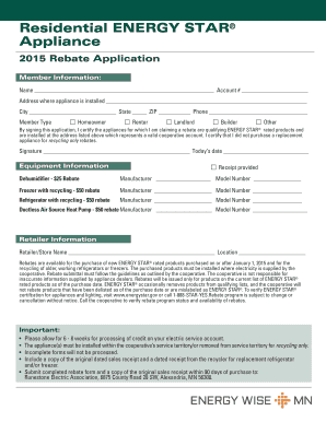 Residential ENERGY STAR Appliance 2015 Rebate Application