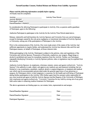 Parent Guardian Consent Medical Release Form