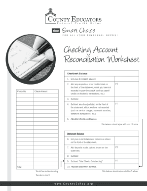 Checking Account Reconciliation Worksheet
