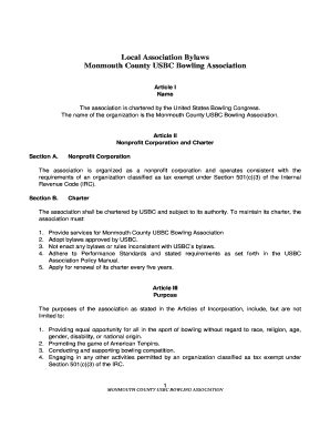 Bylaws format for association - Local Association Bylaws Monmouth County USBC Bowling Association