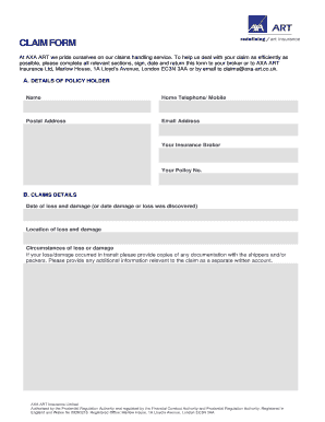 AXA ART Insurance Claim Form