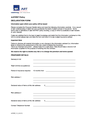 ArtFIRST Policy Declaration Form