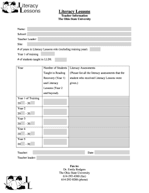 Literacy Lessons Teacher Information Form