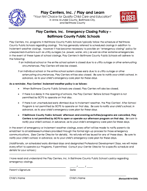Play Centers Emergency Closing Policy