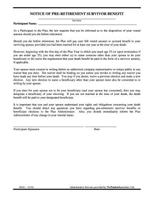 Pre-Retirement Survivor Benefit Notice